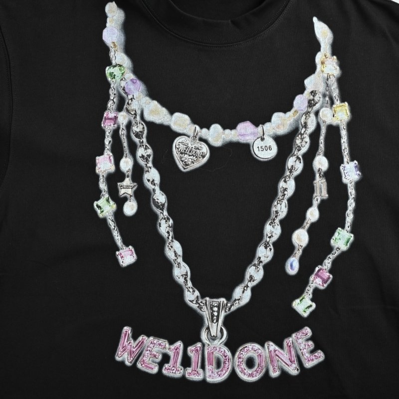 Black Graphic Chain Print T-Shirt with 'WELLDONE' Text view