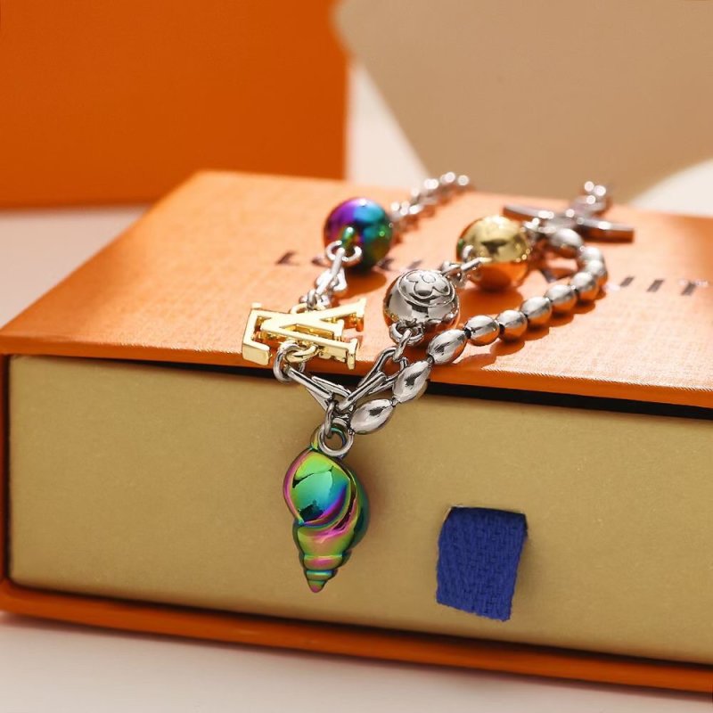 Louis Vuitton Shell Charm Necklace Silver Rainbow
