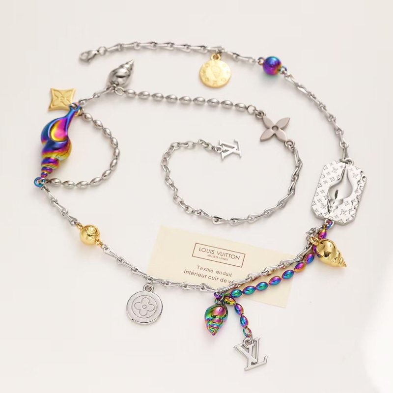 Louis Vuitton Shell Charm Necklace Silver Rainbow view