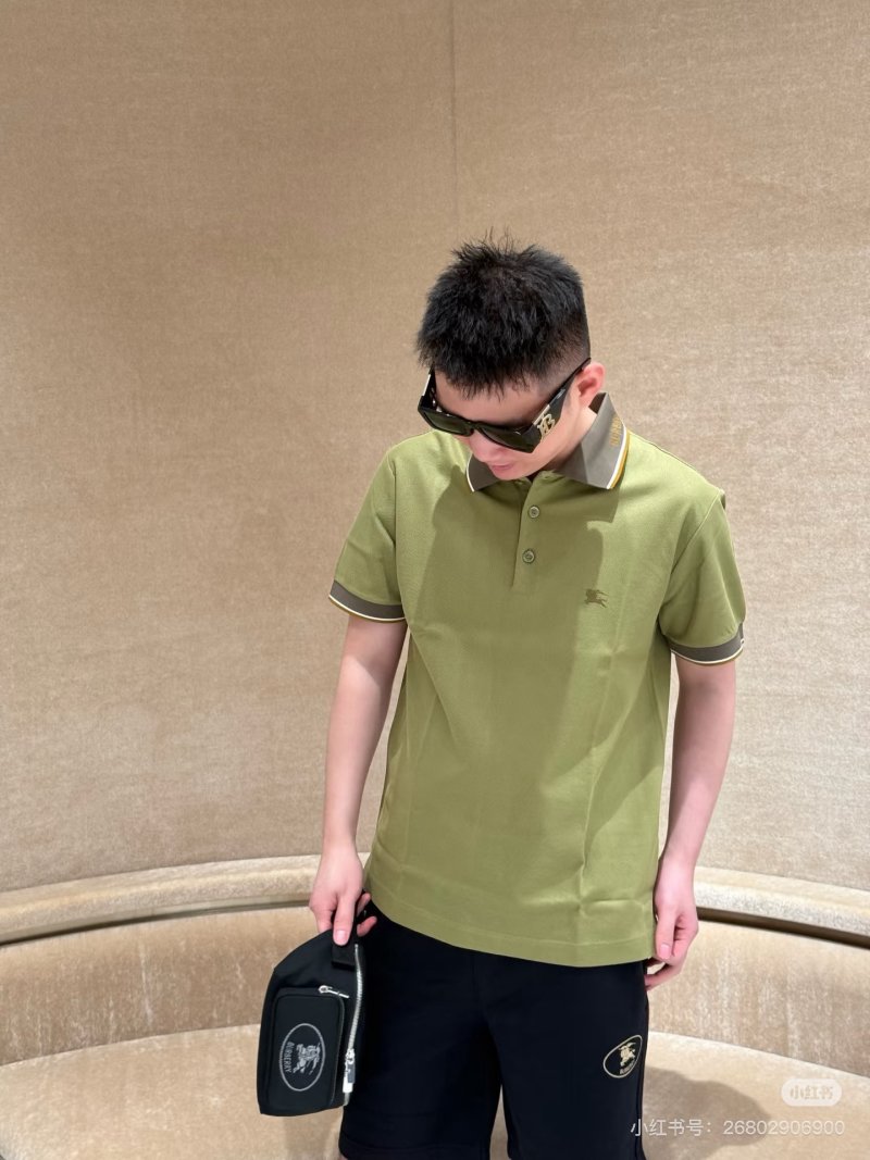 Burberry Lime Green Polo Shirt with Striped Trim view