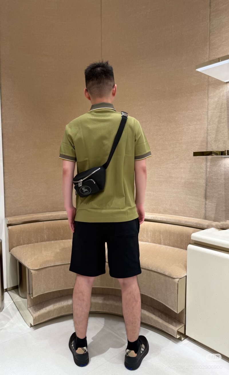 Burberry Lime Green Polo Shirt with Striped Trim view