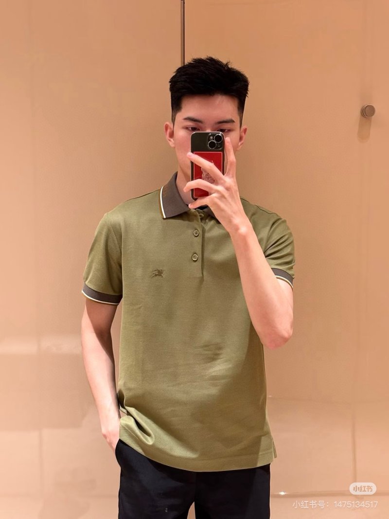 Burberry Lime Green Polo Shirt with Striped Trim view