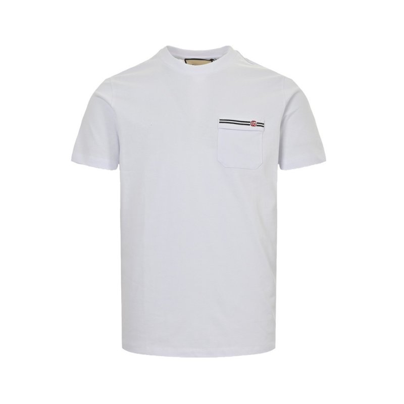 White Minimalist Striped Chest Pocket Short Sleeve T-Shirt view