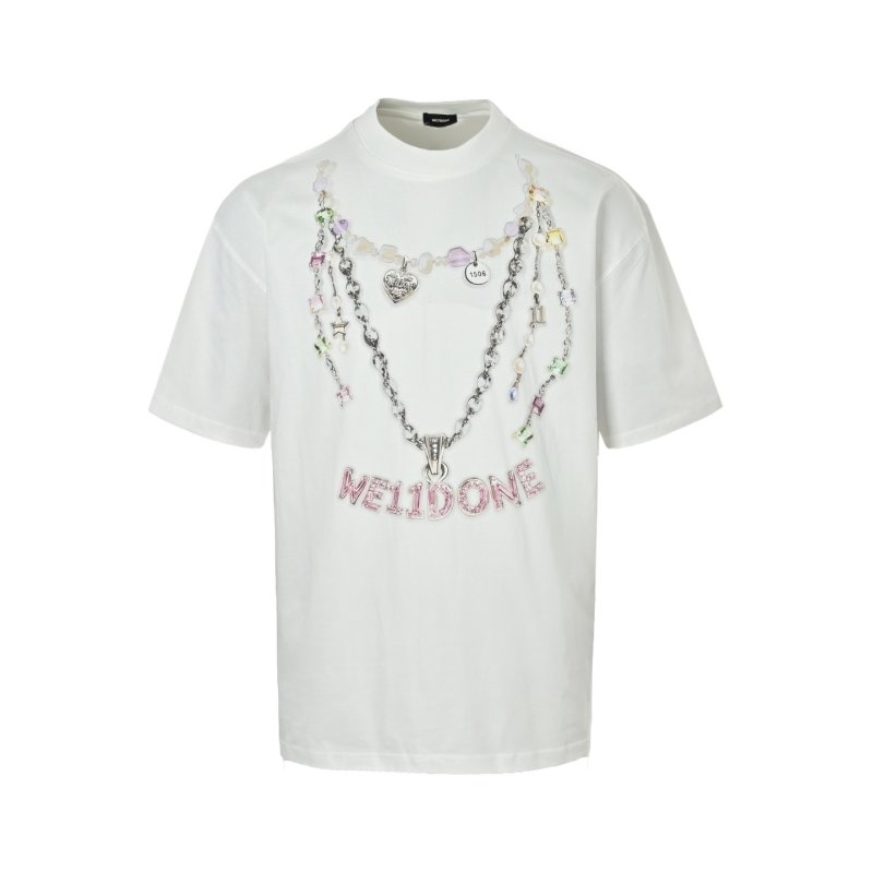 White Graphic Chain Pendant T-Shirt with Purple Lettering view