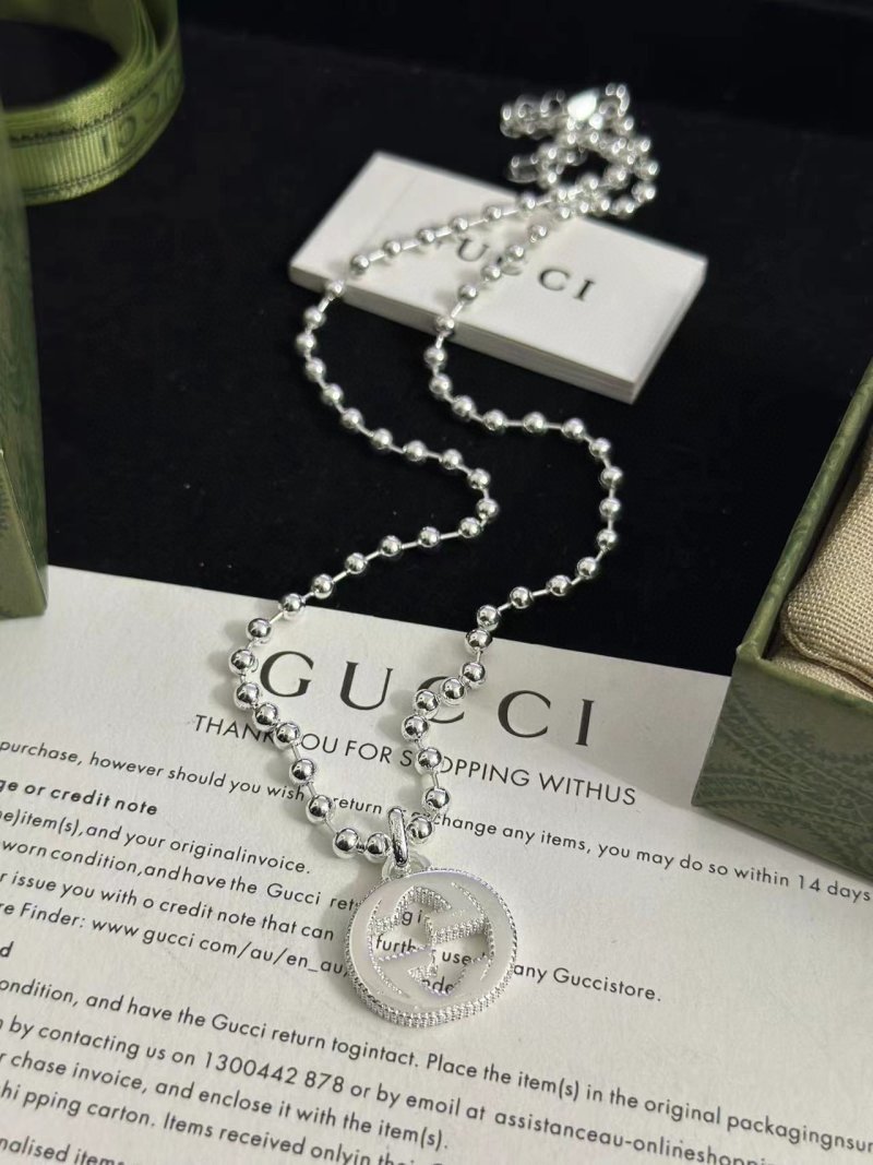 Gucci Double G Charm Ball Chain Necklace Silver