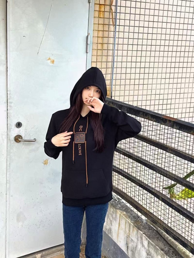 Loewe Black Embroidered Logo Hoodie
