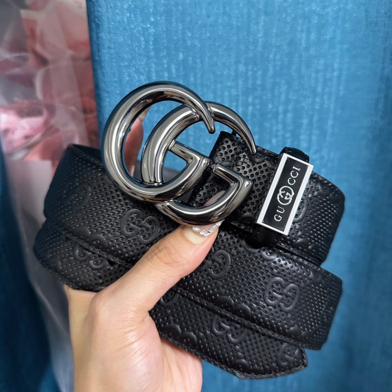 Gucci GG Marmont Black Leather Belt with Steel Buckle