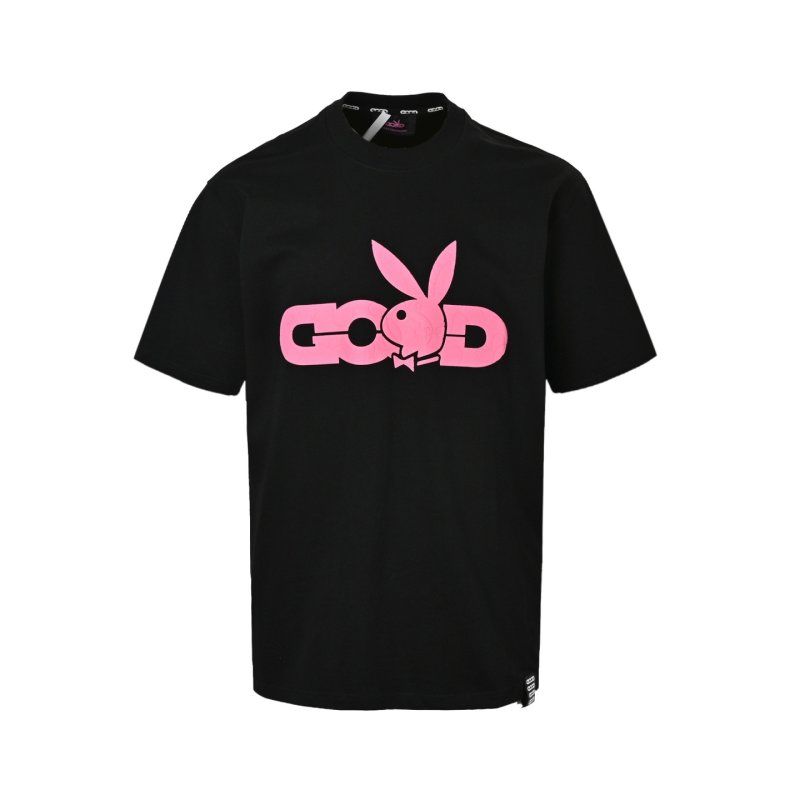 Black T-Shirt with Pink Rabbit Graphic Back Print view