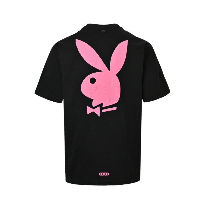 Black T-Shirt with Pink Rabbit Graphic Back Print view