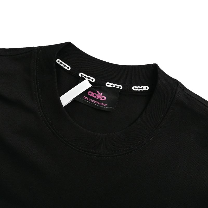 Black T-Shirt with Pink Rabbit Graphic Back Print view