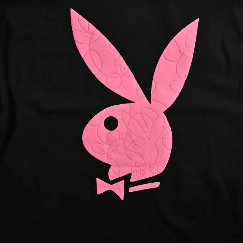 Black T-Shirt with Pink Rabbit Graphic Back Print view