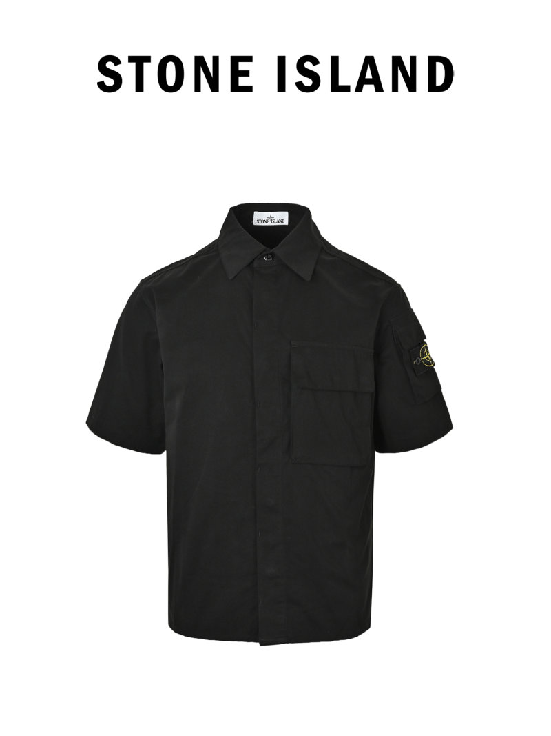 Stone Island Compass Badge Black Denim Shirt view