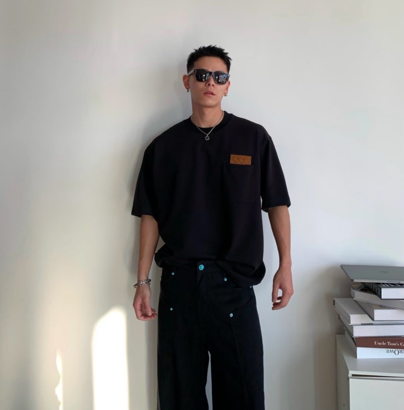 Stone Island Black Short Sleeve T-Shirt with Brown Patch Pocket view