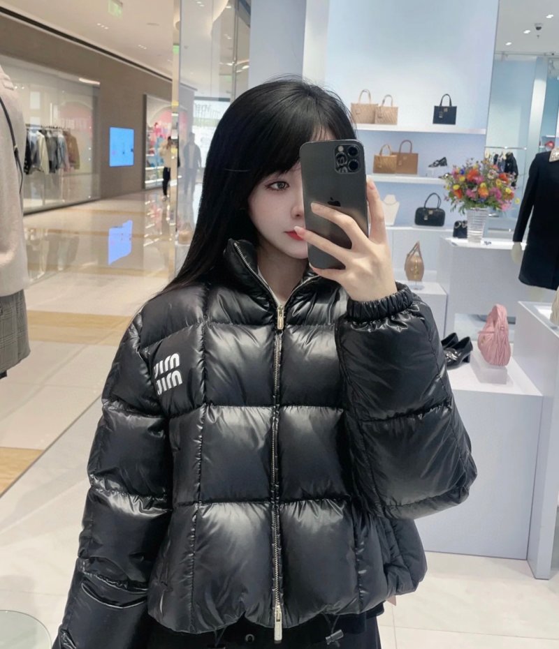 Black Quilted Puffer Down Jacket with Gold Zipper view