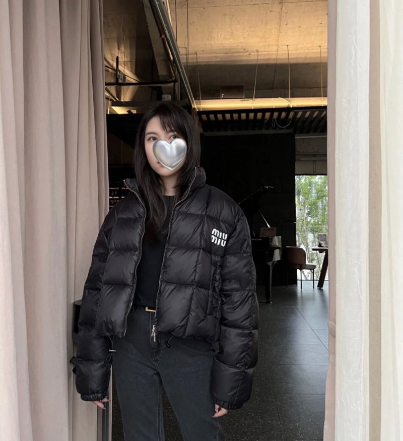 Black Quilted Puffer Down Jacket with Gold Zipper view