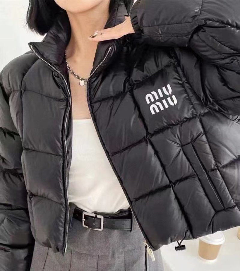 Black Quilted Puffer Down Jacket with Gold Zipper view