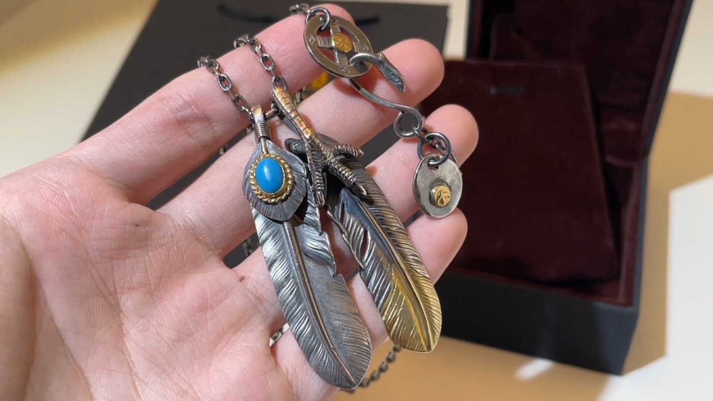Feather Charm Multi-Pendant Chain Necklace Silver Gold