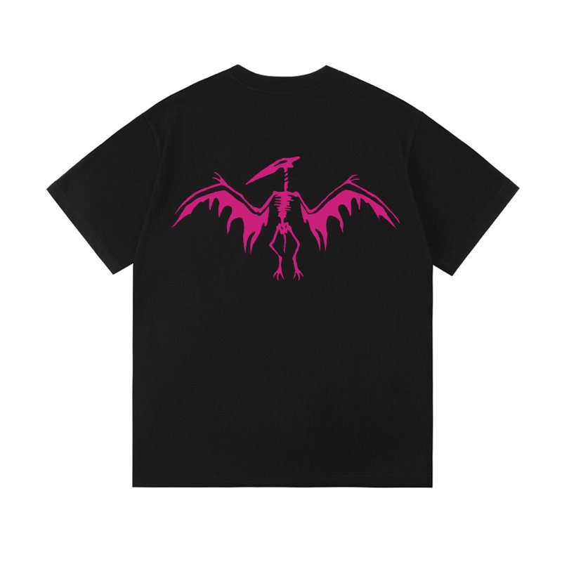 Black Oversized T-Shirt with Pink Winged Skeleton Graphic view