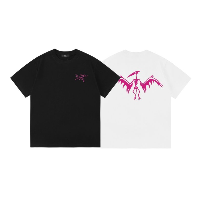 Black Oversized T-Shirt with Pink Winged Skeleton Graphic view