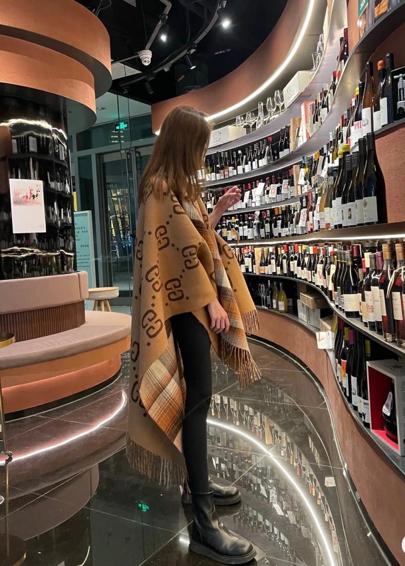 Gucci GG Monogram Wool Cape Shawl - Gold view
