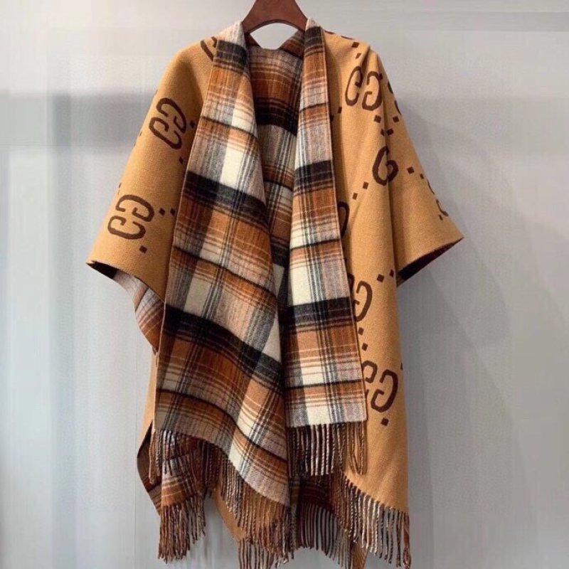 Gucci GG Monogram Wool Cape Shawl - Gold view