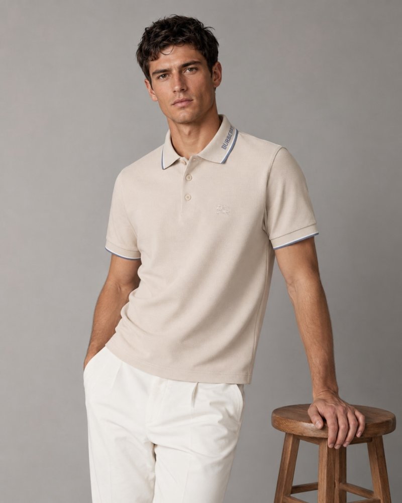 Burberry Cream Polo Shirt with Contrast Trim view