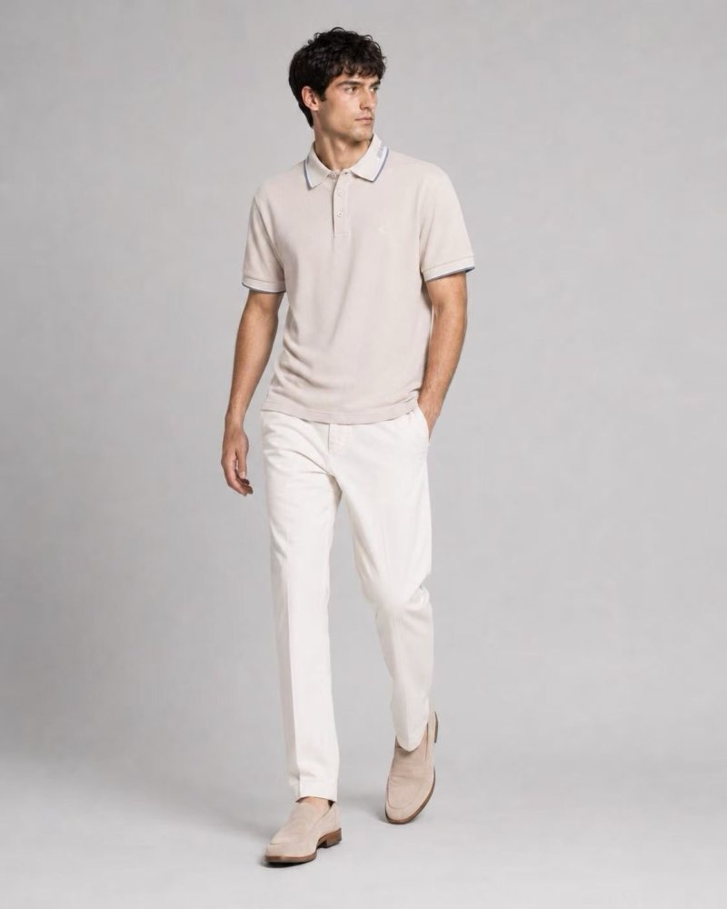 Burberry Cream Polo Shirt with Contrast Trim view