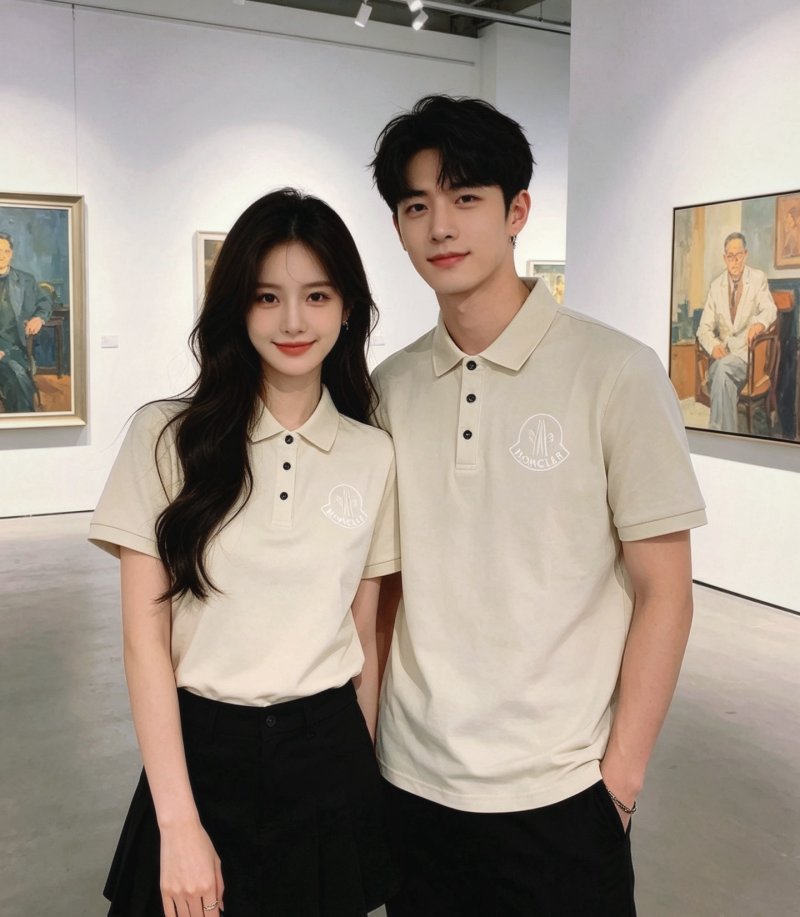 Moncler Logo Polo Shirt Cream view