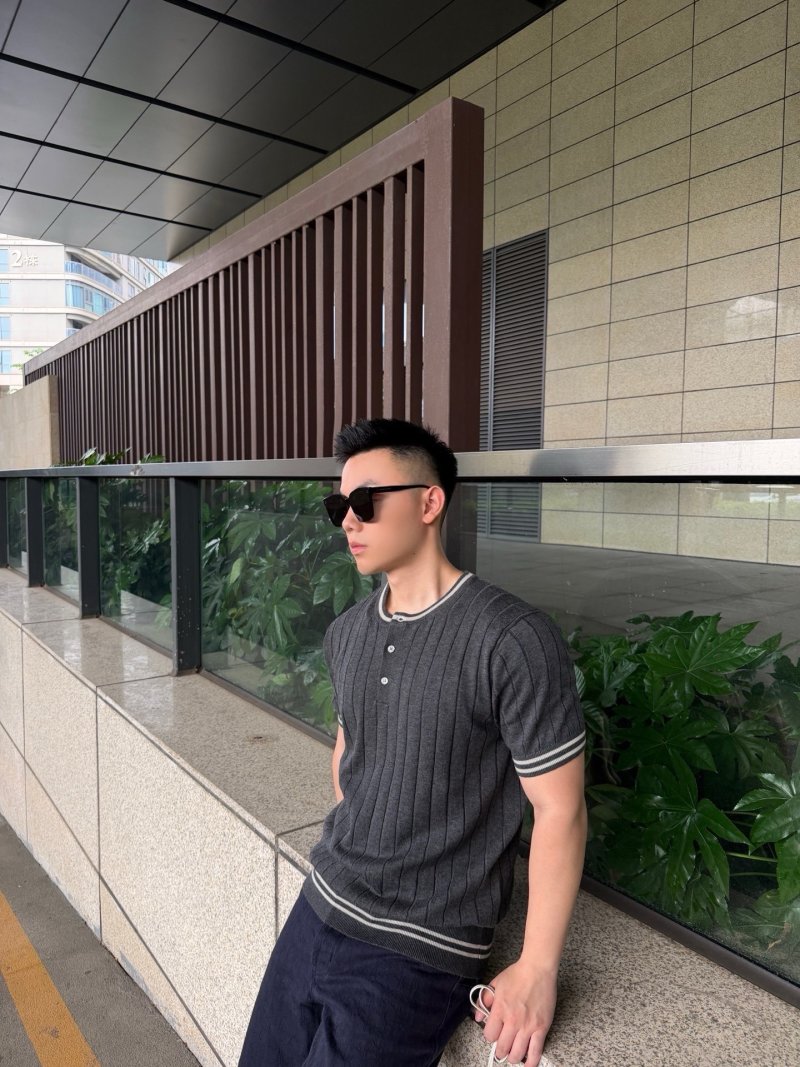Charcoal Pinstripe Short Sleeve Henley T-Shirt view