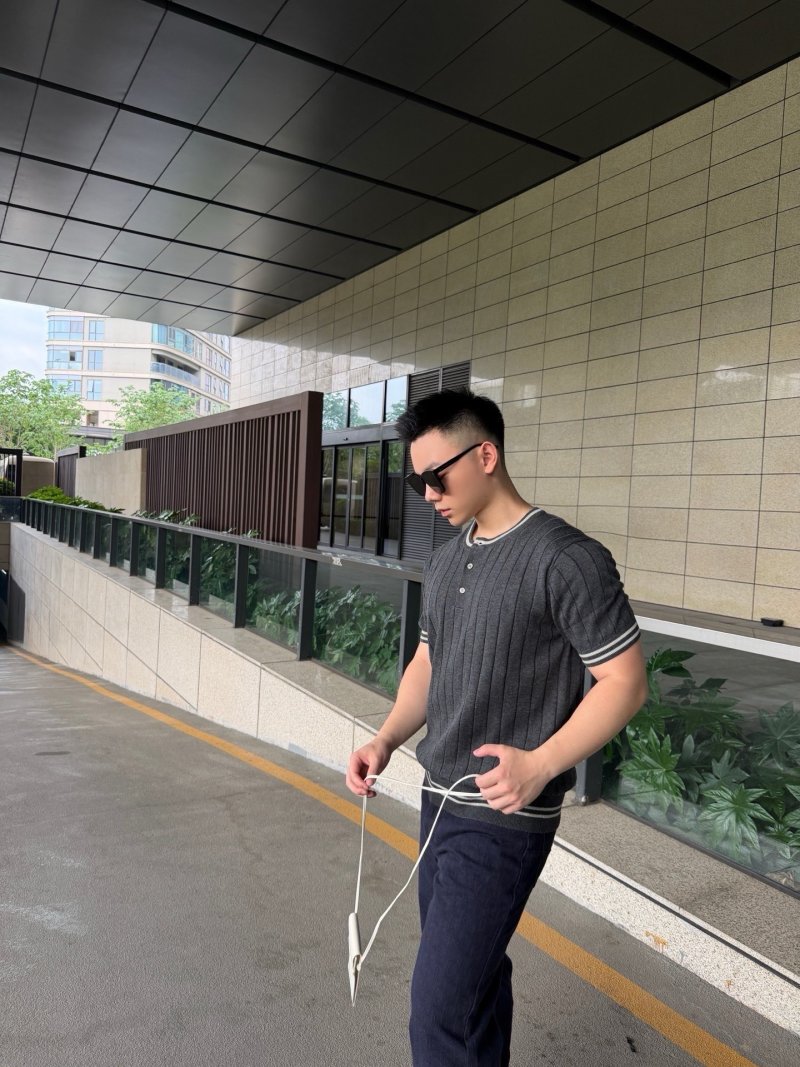 Charcoal Pinstripe Short Sleeve Henley T-Shirt view