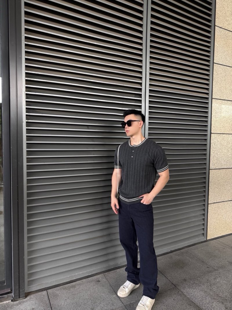 Charcoal Pinstripe Short Sleeve Henley T-Shirt view
