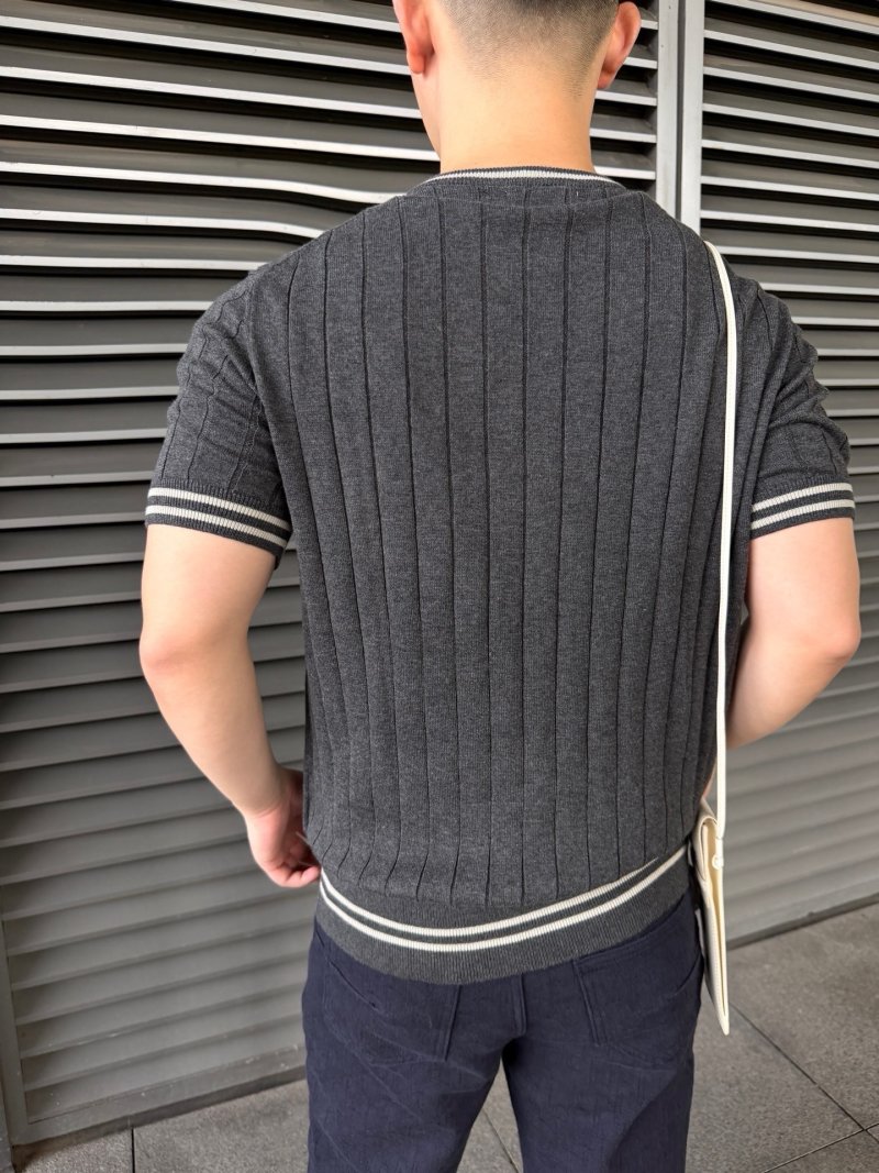 Charcoal Pinstripe Short Sleeve Henley T-Shirt view