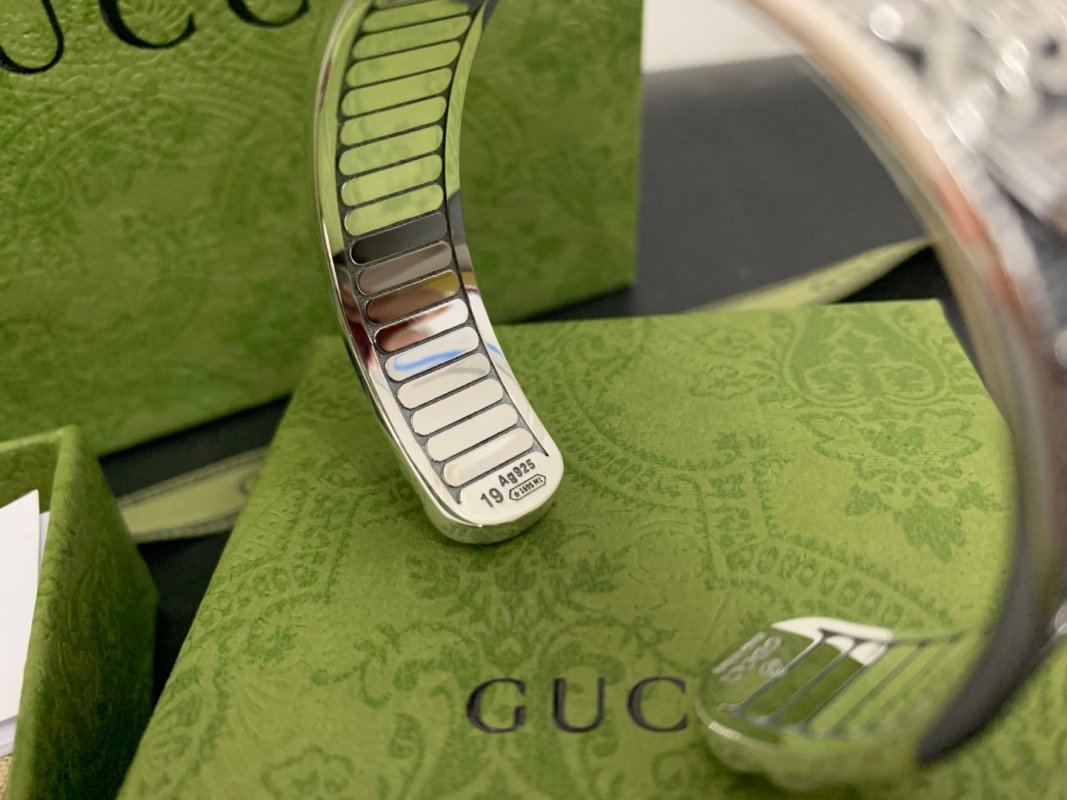 Gucci Double G Distressed Wing Wide Silver Bracelet view