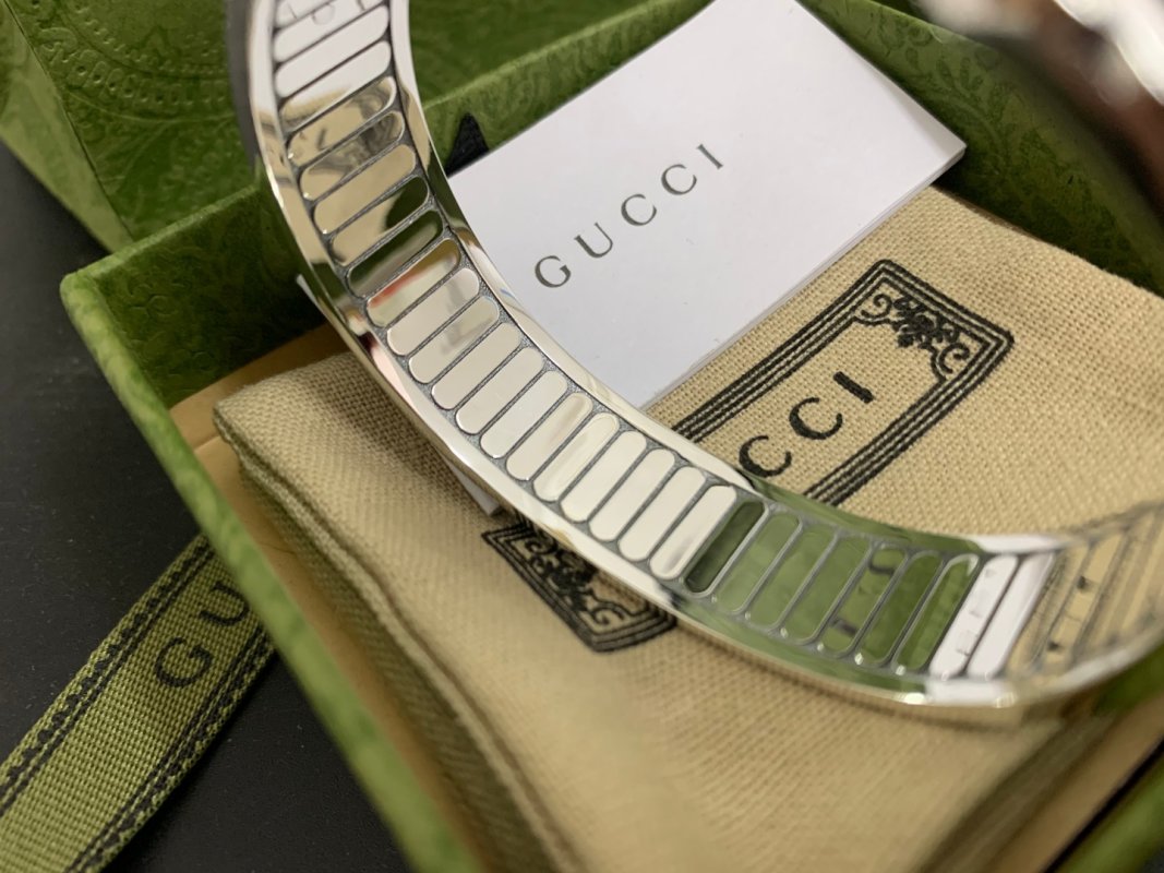 Gucci Double G Distressed Wing Wide Silver Bracelet view