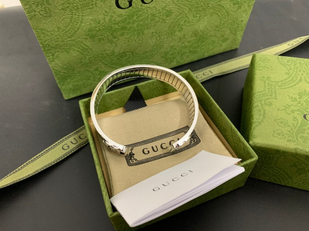 Gucci Double G Distressed Wing Wide Silver Bracelet view