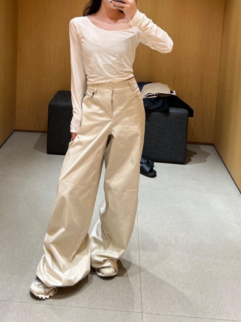 Cream Wide-Leg Satin Trousers