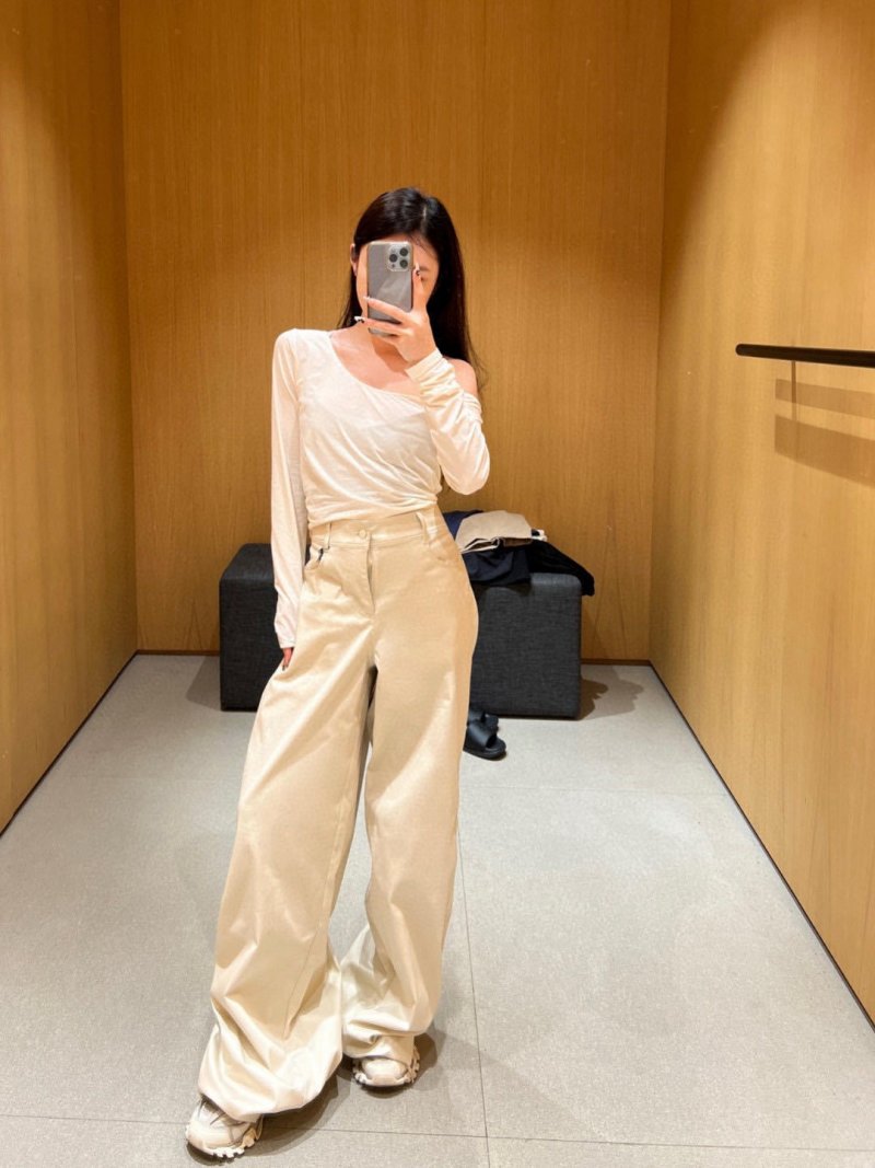 Cream Wide-Leg Satin Trousers view