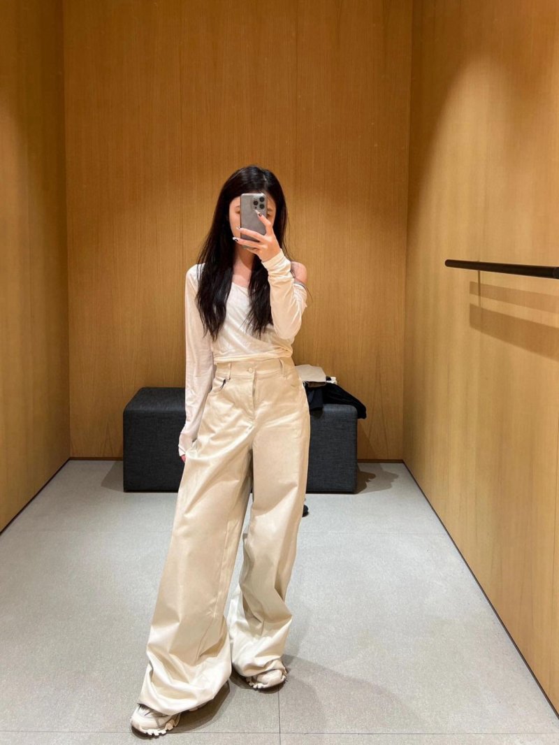 Cream Wide-Leg Satin Trousers view