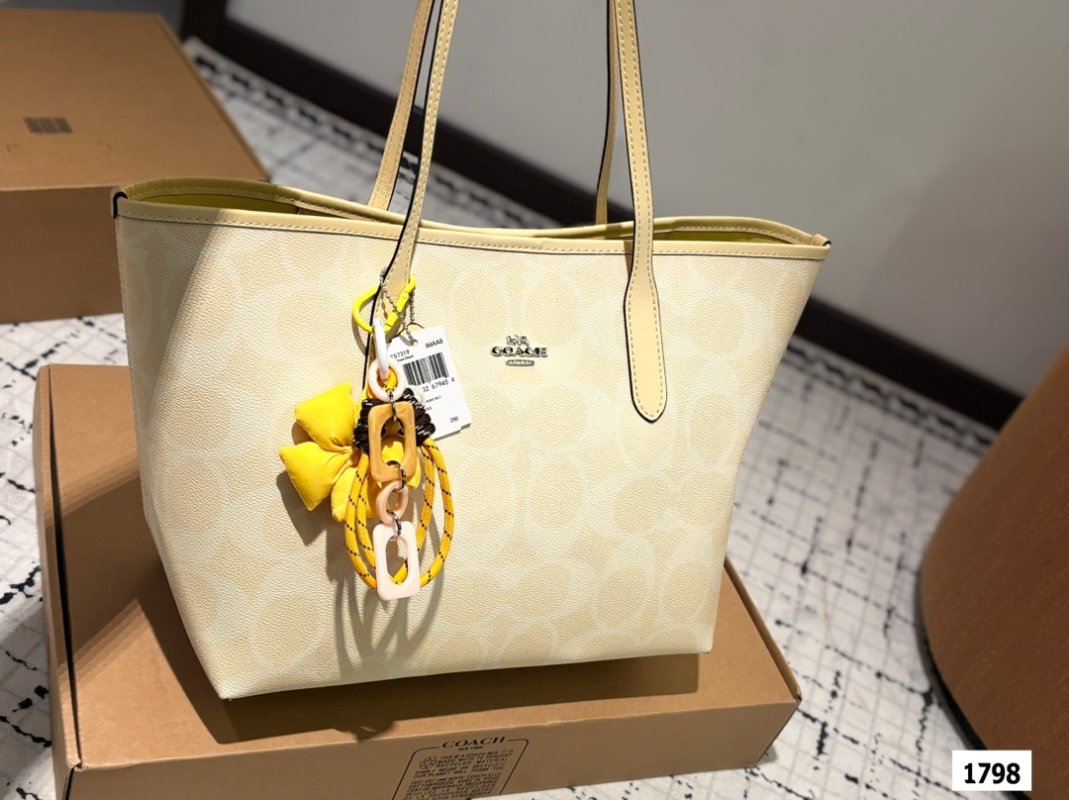 Coach City Tote Bag Cream with Yellow Charm view
