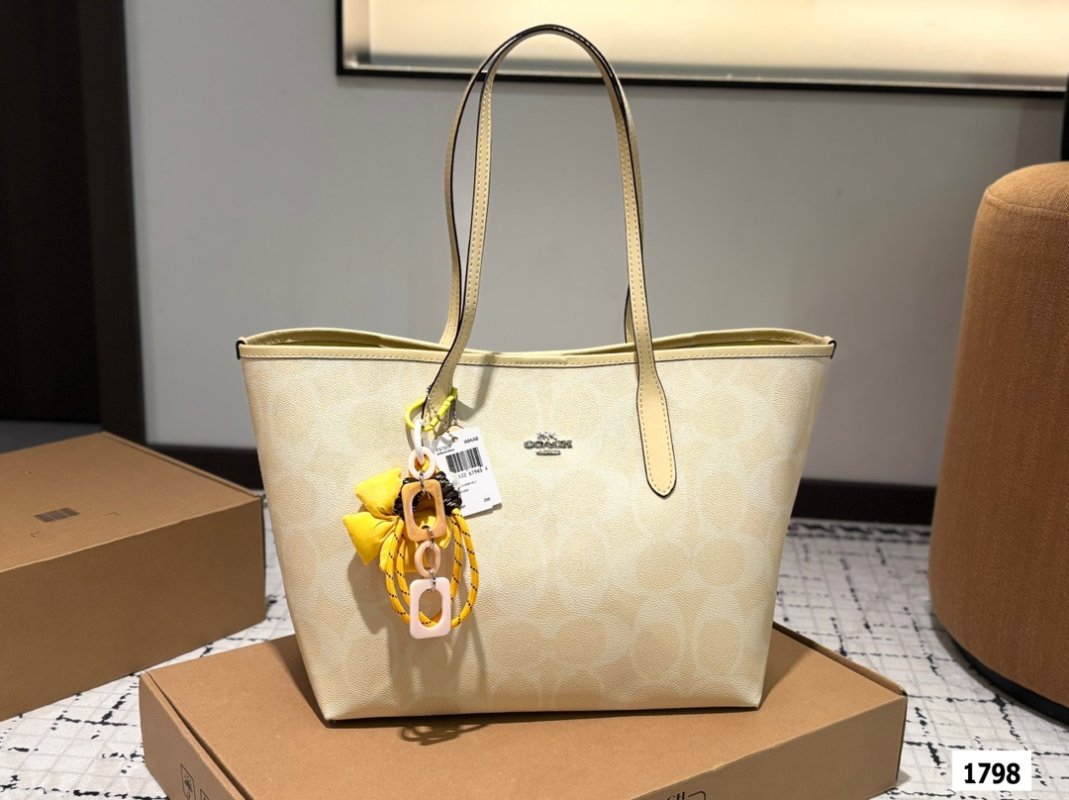 Coach City Tote Bag Cream with Yellow Charm view