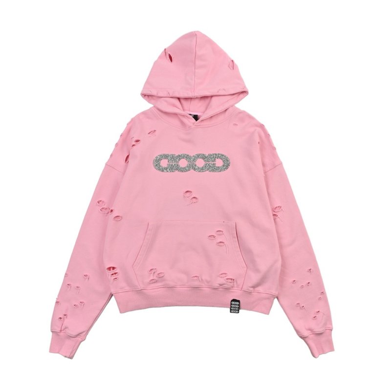 Pink Chain Graphic Distressed Hoodie view