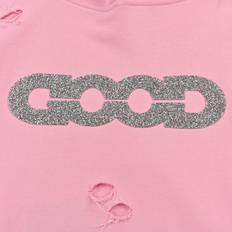 Pink Chain Graphic Distressed Hoodie view