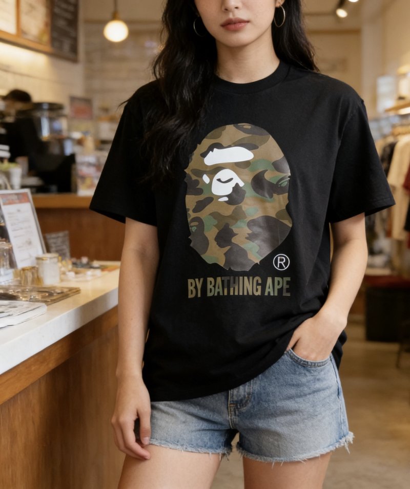 A Bathing Ape Camo Head Black T-Shirt view