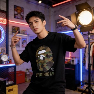 A Bathing Ape Camo Head Black T-Shirt view 5