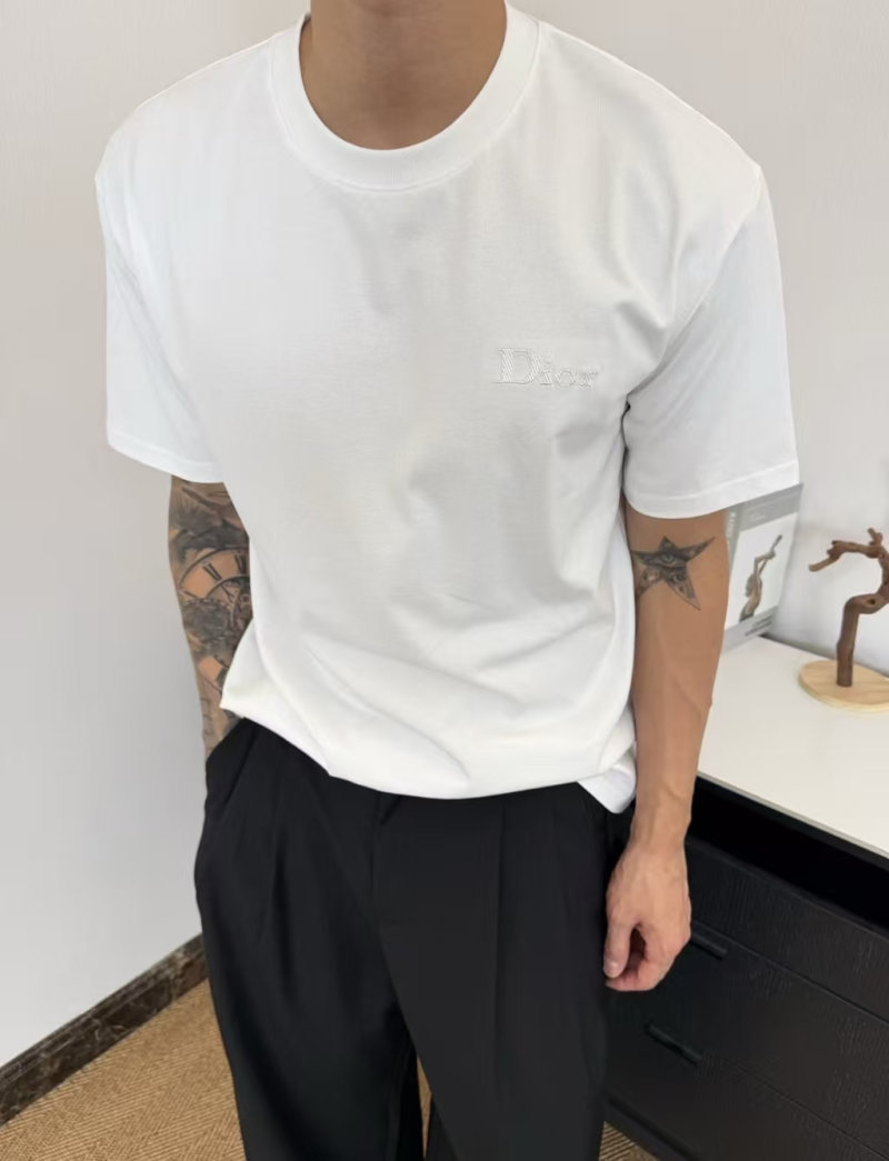 Dior White Logo Embroidered T-Shirt