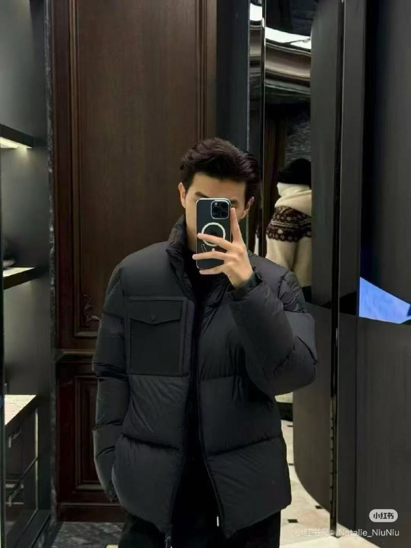 Black Puffer Down Jacket with Cargo Pockets view