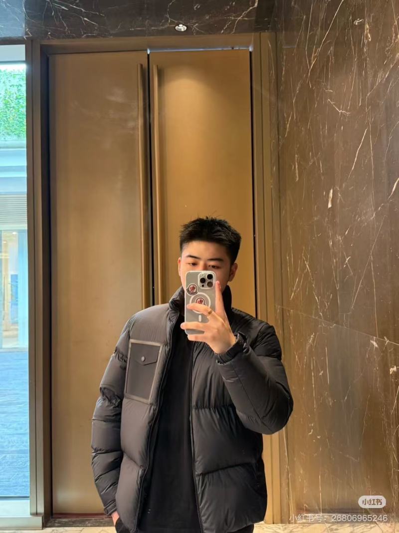 Black Puffer Down Jacket with Cargo Pockets view