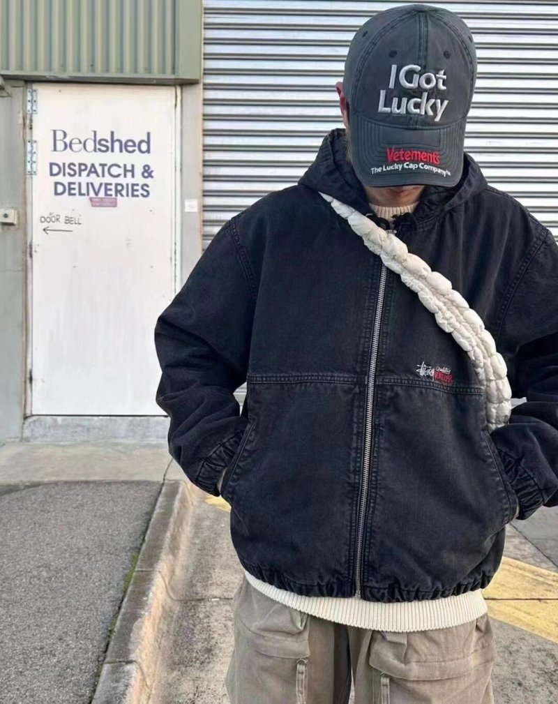 Stüssy Black Denim Sherpa-Lined Jacket
