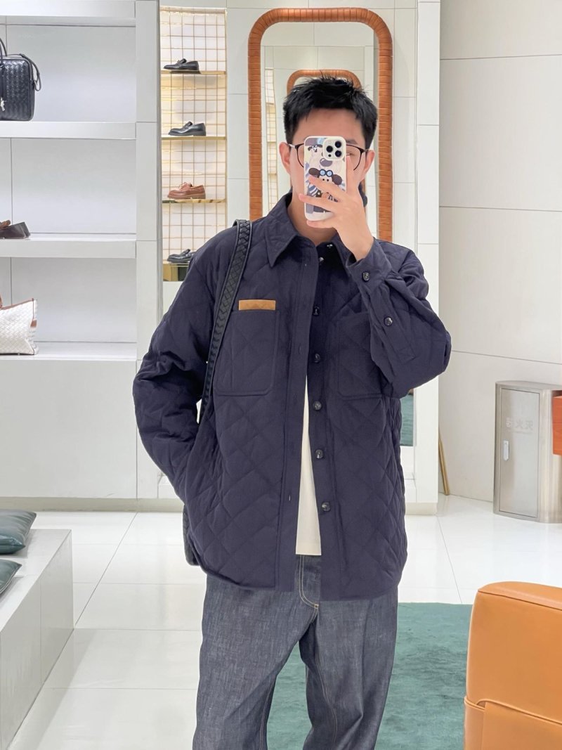 Navy Quilted Puffer Jacket with Leather Trim view