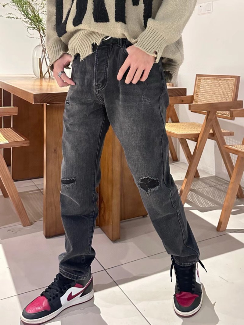 Black Distressed Ripped Knee Denim Jeans